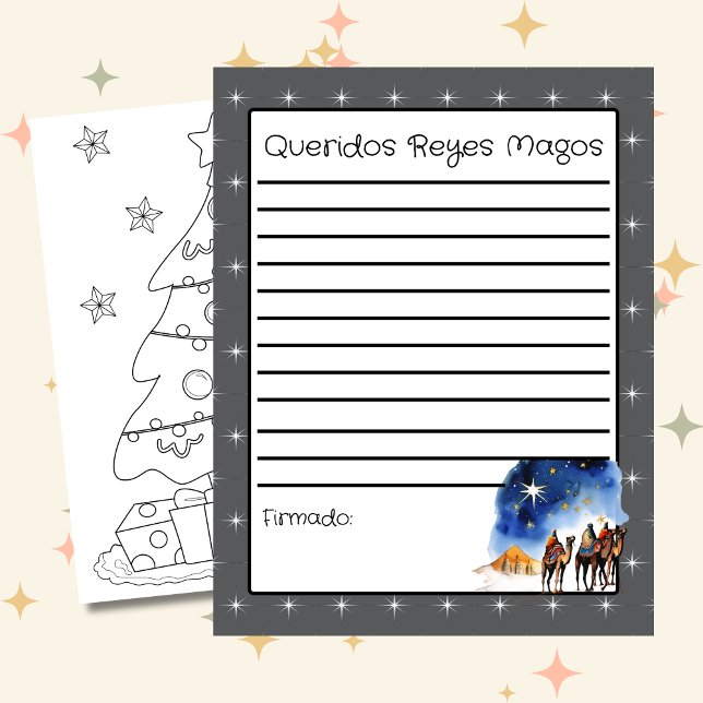 Carta à Cinza dos Três Sábios + Página de Coloraçã (Spanish Letter to the wise men gray, custom text & language. Con jesus en el camino)