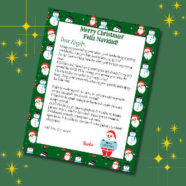 Carta Bilingue de Natal do Papai Noel para Criança