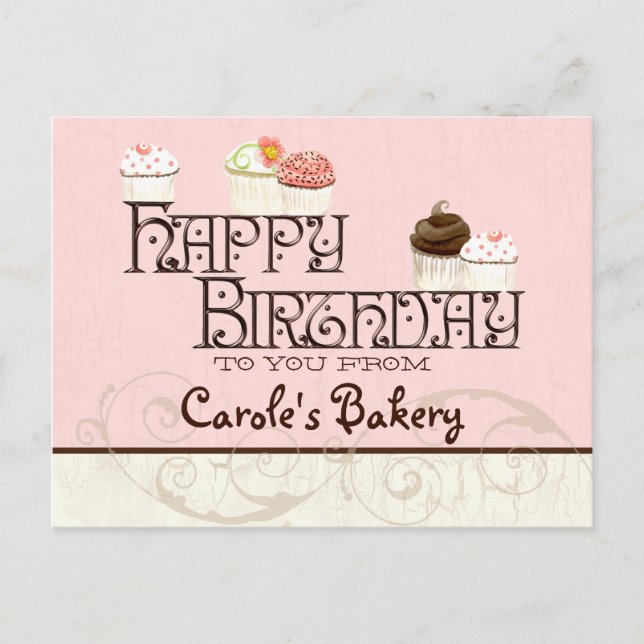 Carta C Feliz Aniversário Cupcake Cartão Postal (Frente)