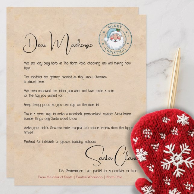 Carta da mesa de Papais noeis personalizados (Letter From the Desk of Santa Personalized and signed by the big man himself. Created by Ricaso elf.)