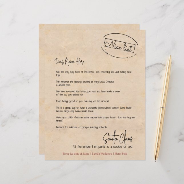 Carta Da Mesa Dos Papais noeis Personalizados (Frente/Verso In Situ)