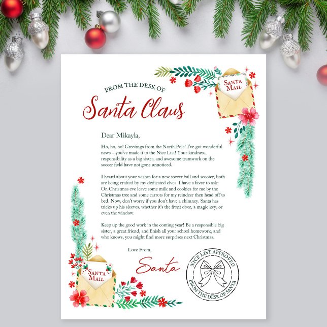 Carta de Aquarela do Papai Noel para Crianças (Watercolor Letter From Santa Claus for Kids)