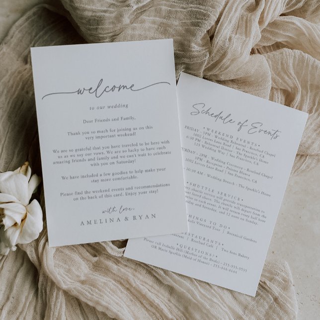 Carta de Boas-Vindas de Casamento Simples Cinza Su (Criador carregado)