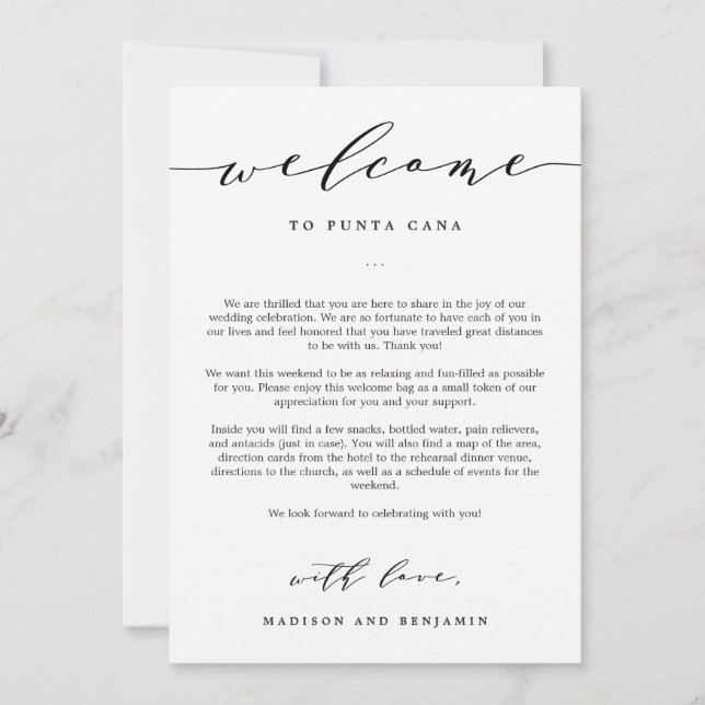 Carta de Boas-vindas e Bag de Boas-vindas do Casam (Frente)