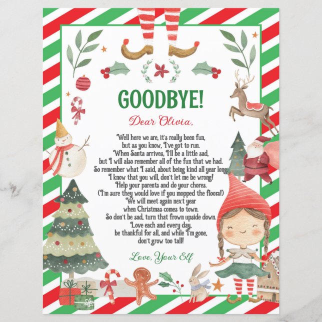 Carta de Elf Goodbye Farewell Christmas Girl (Frente)