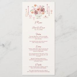 Carta de Menu de Casamento Burgundy Desenhada à Mã
