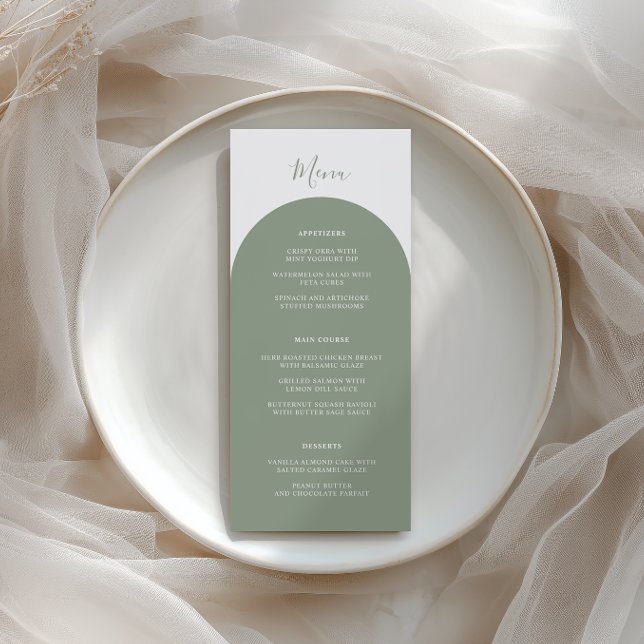 Carta de Menu de Jantar de Casamento Boho em Verde (Criador carregado)