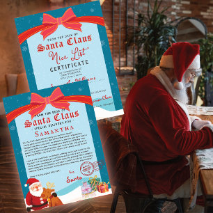 Carta de Natal do Papai Noel Certificado de Lista