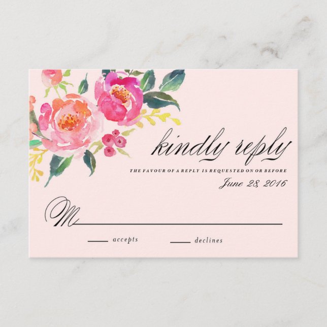 carta de resposta de casamento floral boêmio (Frente)