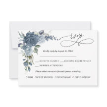 Carta de Resposta de Casamento Floral em Azul Poei
