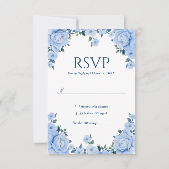 carta de RSVP de casamento de rosas azuis (Frente)