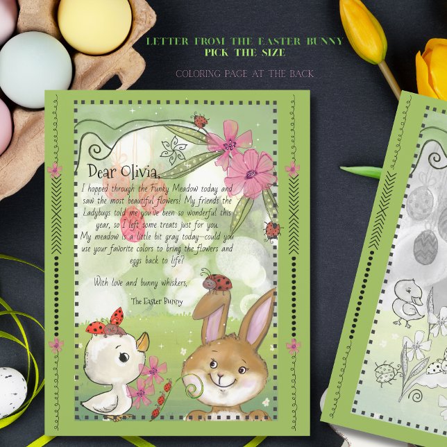 Carta do Coelho da Páscoa & Página para Colorir -  (Easter Bunny Letter & Coloring Page - Funky Meadow)