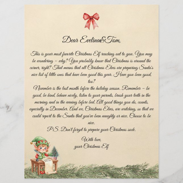 Carta do Elfo de Natal (Frente)