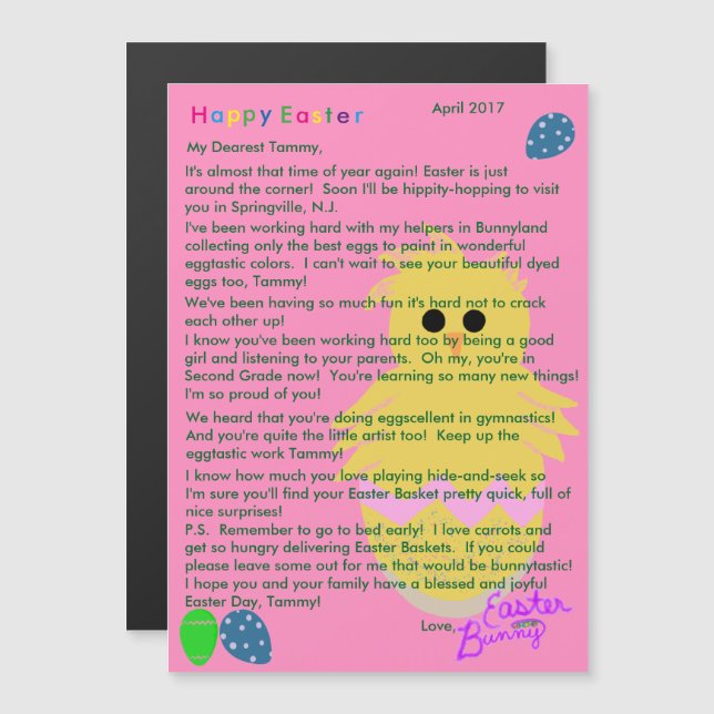 Carta do Ovo de Pintinho Amarelo Cor-de-Rosa Coelh (Frente/Verso)