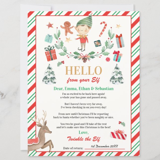 Carta Elf de Regresso Personalizada - Cartão de Fe (Frente)