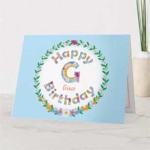 Carta FloralG monograma Cartão de Aniversário Pers