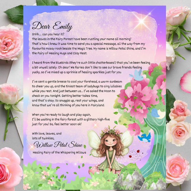 Carta Mágica de Lembrança da Fada da Boa Saúde par (Get Well Soon Fairy Letter – Beautiful Healing Personalized Letter from Willow Petal Shine  )