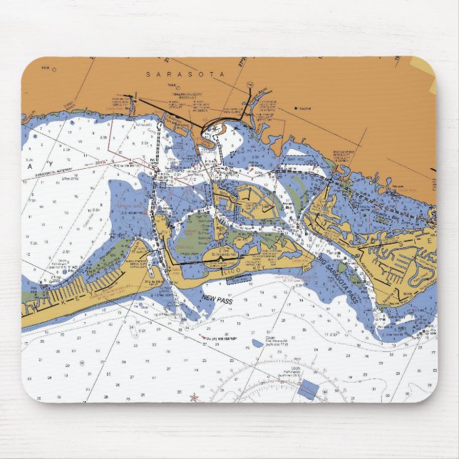 Carta náutica Mousepad do porto de Sarasota, (Frente)