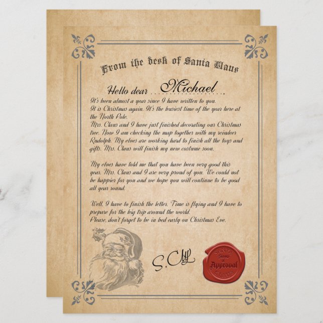 Carta Oficial Do Cartão De Férias Do Pai Natal (Frente/Verso)