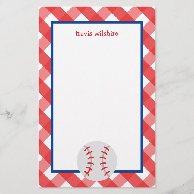 Carta Personalizada de Baseball Gingham (Frente)
