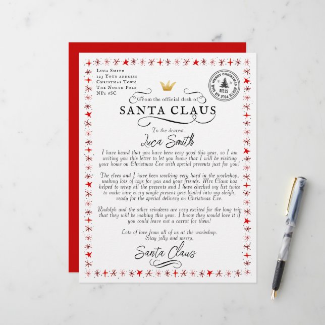 Carta Personalizada de Papai Noel (Frente/Verso In Situ)