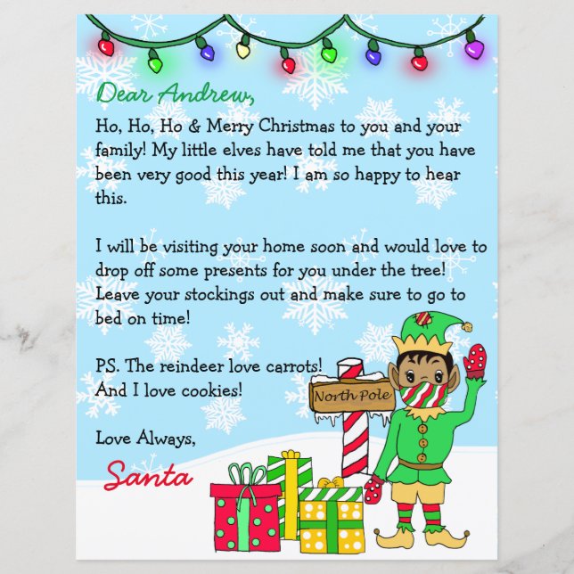 Carta Personalizada do Papai Noel Étnico de Máscar (Frente)