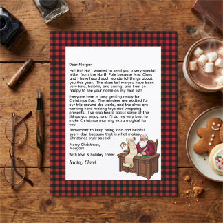 Carta Personalizada do Papai Noel Xadrez Vermelho