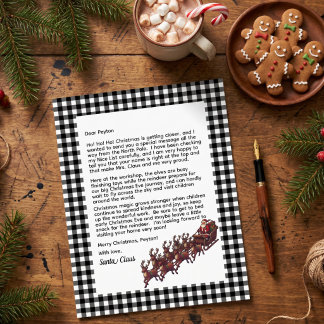 Carta Personalizável do Papai Noel Xadrez Preto e