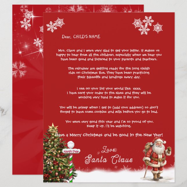 Carta Pessoal dos papais noeis ao Polo Norte (Frente/Verso)