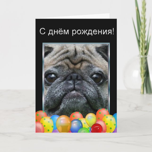 Cartão С днём рождени Happy Birthday Pug Dog  card (Frente)