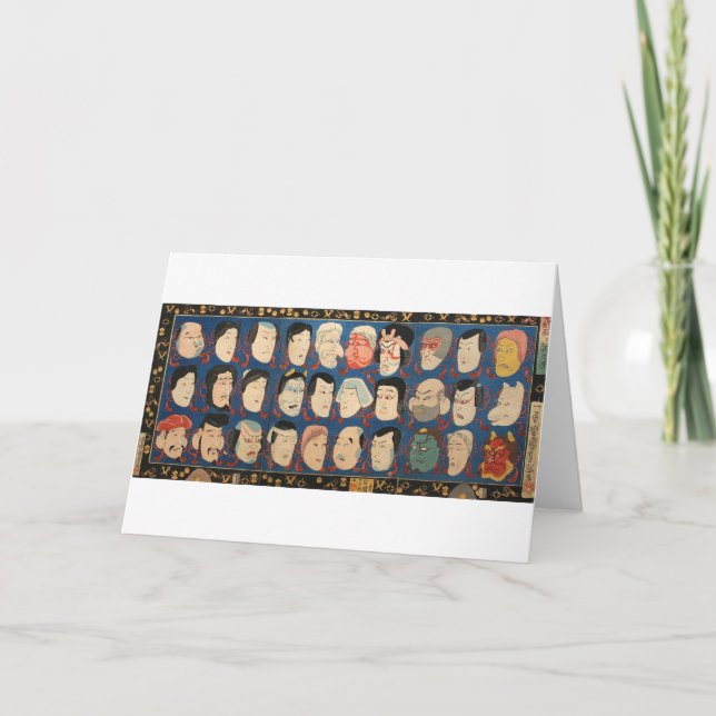 Cartão 三十のお面, máscaras do 国芳 30, Kuniyoshi, Ukiyo-e (Frente)