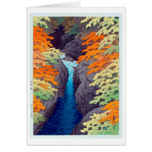 Cartão 吾 妻 峡, Azuma Gorge, Hasui Kawase, Woodcut