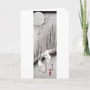 Cartão 月に兎, lua do 広重 e coelhos, Hiroshige, Ukiyo-e