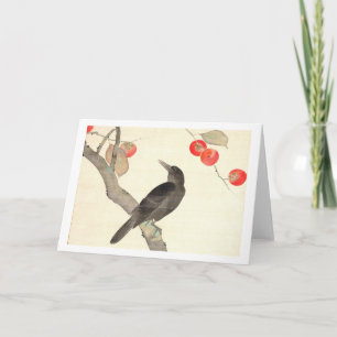 Cartão 柿に烏, caqui do 抱一 e corvo, Hōitsu