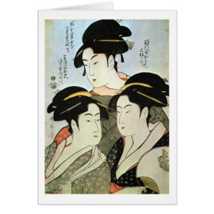 Cartão 江戸の三美人, mulheres bonitas do 歌麿 tr
