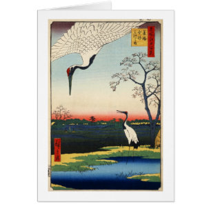 Cartão 江戸の鶴, guindaste do 広重 de Edo, Hiroshig