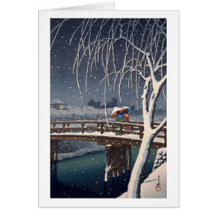 Cartão 江戸川の宵雪, nivelando a neve em Edogawa, H