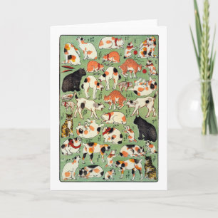 Cartão 猫尽両めん合, gatos do 芳藤 da era de Edo, Yoshifuji,