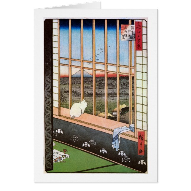 Cartão 猫 と 富 山, 広 重 Cat e Monte Fuji, Hiroshige (Frente)