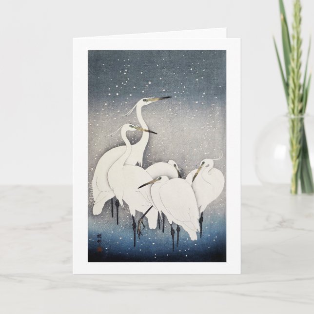 Cartão 白鷺の群れ, grupo dos Egrets, Ohara Koson do 古邨, (Frente)