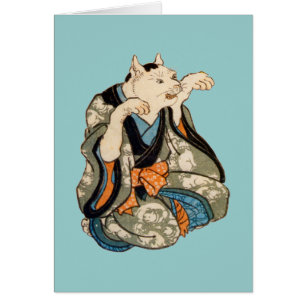 Cartão 着 物 猫, 芳 藤 Kimono Cat, Yoshifuji, Ukiyo-e