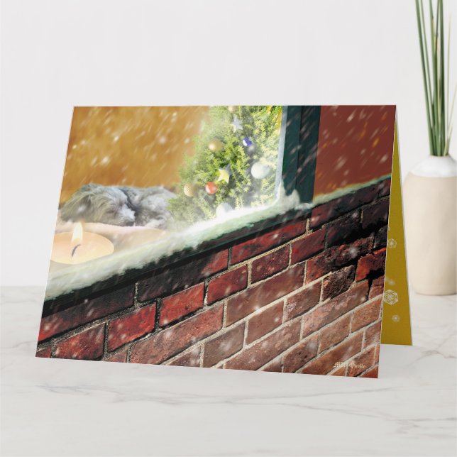 CARTÃO 窓辺のキャンドル・眠る犬　クリスマスカード (Frente)