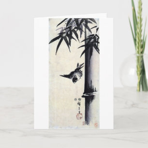Cartão 竹に雀, 歌川広重 Bamboo & Sparrow, Hiroshige, Sumi-e