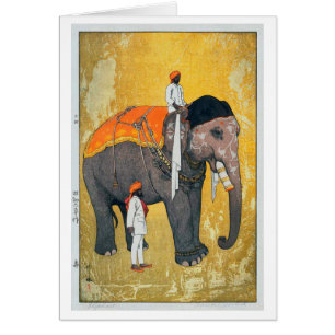 Cartão 象, elefante, Hiroshi Yoshida, Woodcut