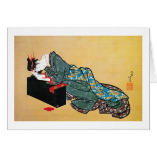 Cartão 酔った女, mulher bêbeda do 北斎, Hokusai