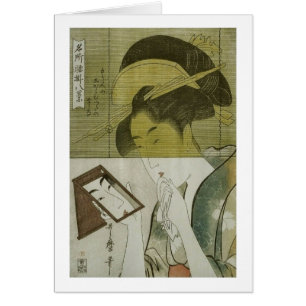 Cartão 鏡 を 女, 歌 麿 Mulher que vê espelho, Utamaro, Ukiyoe