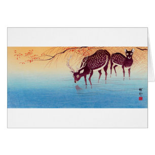 Cartão 鹿, 小 原 邨 Deer, Ohara Koson, Ukiyo-e
