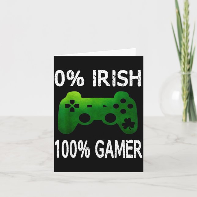 Cartão 0% Irish 100% Gamer Funny St Patricks Day Video Ga (Frente)
