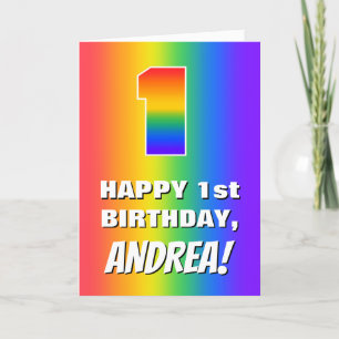 Cartão 1º Aniversário: Colorido, Divertido Padrão Arco-ír