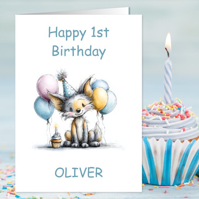 Cartão 1º Aniversário da Raposa Fofa (Criador carregado)
